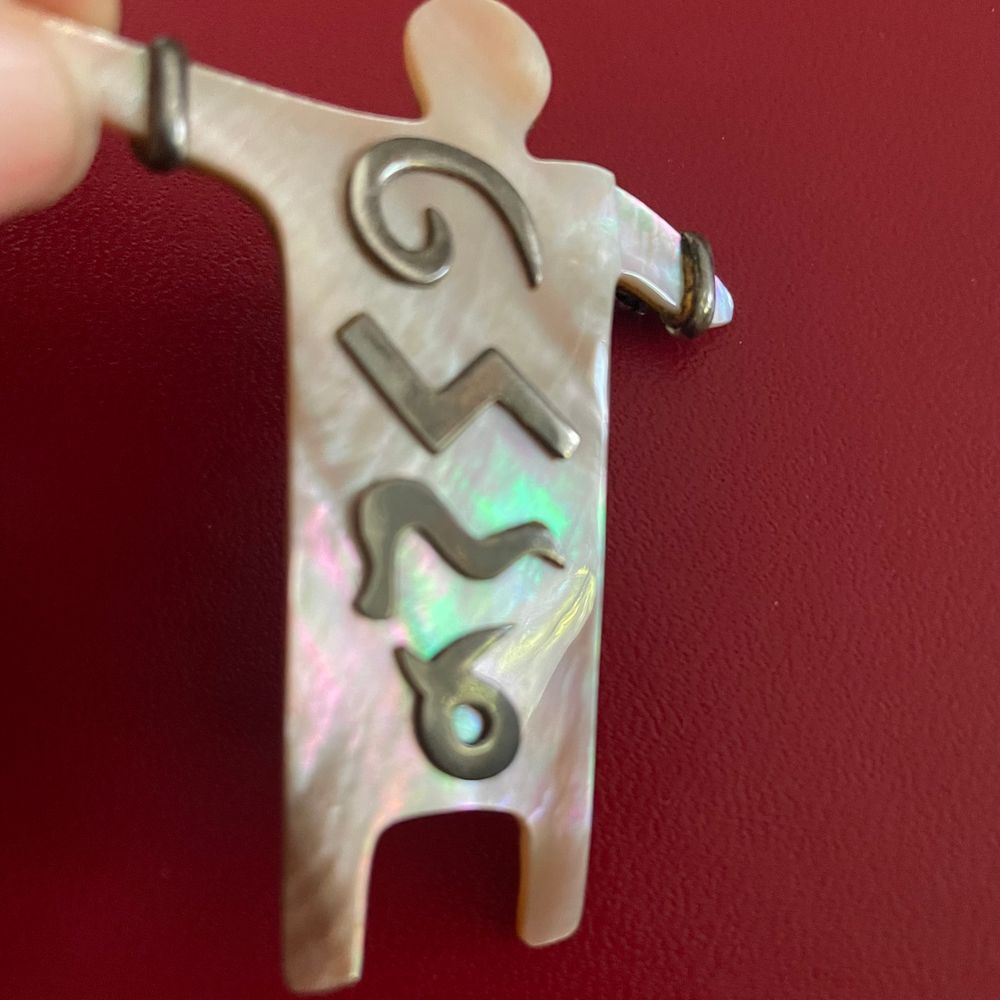 ZEALANDIA Sterling Silver tribal man‎ Bali Pin Pendant Mother-of-Pearl abalone - Picture 3 of 9